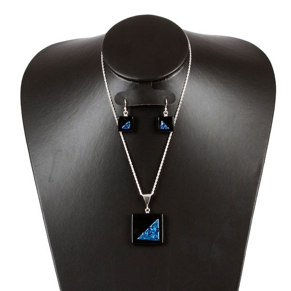 Alternate image for Square Blue and Black Dichroic Art Glass Jewelry Set Square Dreams