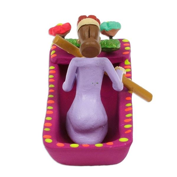 Alternate image for Hand-Painted Catrina on a Boat Ceramic Figurine in Purple River Catrina in Mulberry