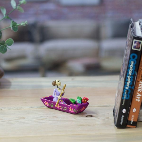 Alternate image for Hand-Painted Catrina on a Boat Ceramic Figurine in Purple River Catrina in Mulberry