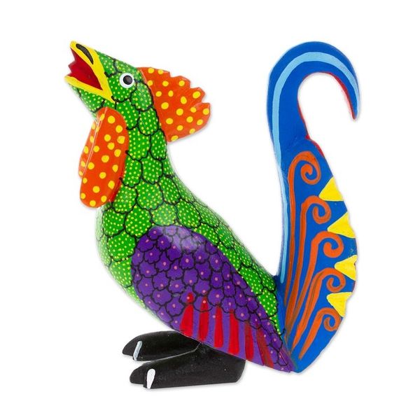 Alternate image for Colorful Wood Rooster Alebrije Figurine Painted by Hand Impressive Rooster