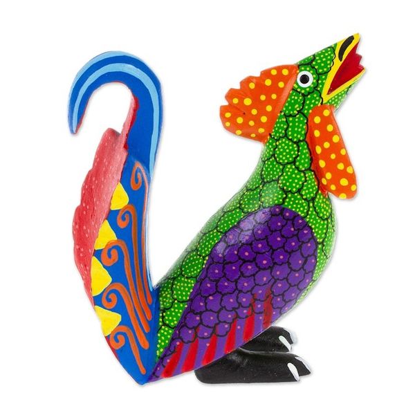 Alternate image for Colorful Wood Rooster Alebrije Figurine Painted by Hand Impressive Rooster