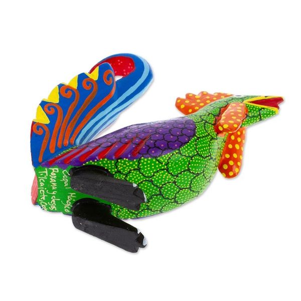 Alternate image for Colorful Wood Rooster Alebrije Figurine Painted by Hand Impressive Rooster