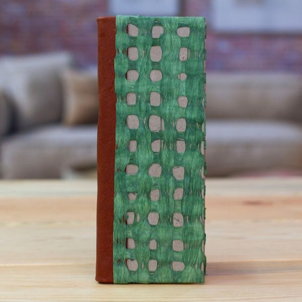 Alternate image for Handcrafted Teal Amate Paper Notebook with Suede Accents Teal Thoughts