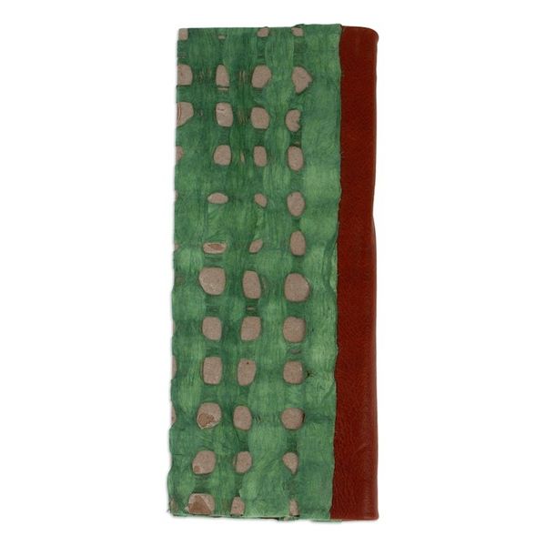 Alternate image for Handcrafted Teal Amate Paper Notebook with Suede Accents Teal Thoughts