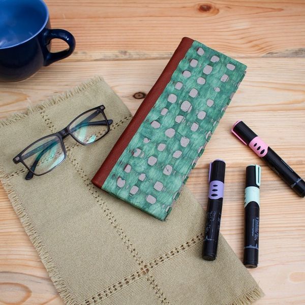 Alternate image for Handcrafted Teal Amate Paper Notebook with Suede Accents Teal Thoughts