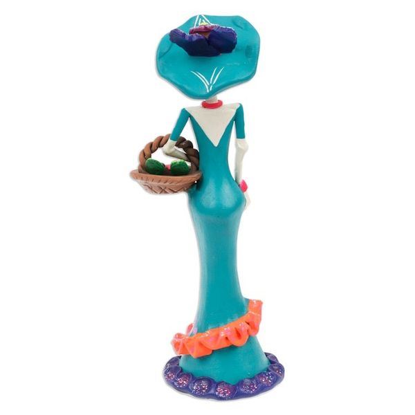 Alternate image for Painted Spring Lady Catrina Ceramic Sculpture in Teal Lady Catrina in Spring