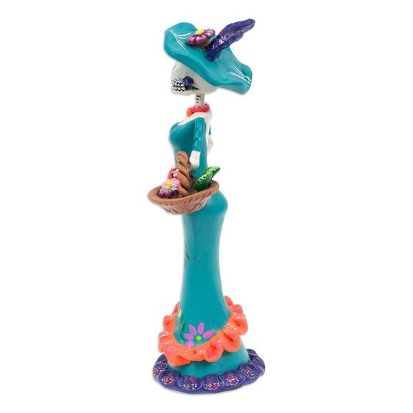 Alternate image for Painted Spring Lady Catrina Ceramic Sculpture in Teal Lady Catrina in Spring
