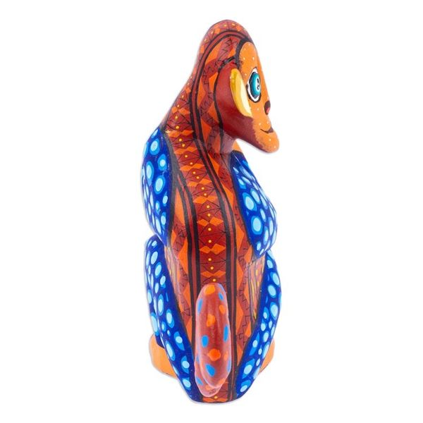 Alternate image for Painted Brown and Blue Copal Wood Alebrije Monkey Figurine Playful Soul in Brown