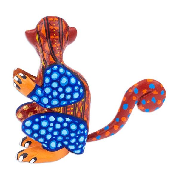 Alternate image for Painted Brown and Blue Copal Wood Alebrije Monkey Figurine Playful Soul in Brown