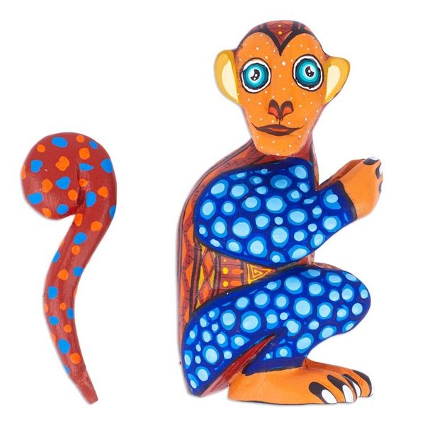 Alternate image for Painted Brown and Blue Copal Wood Alebrije Monkey Figurine Playful Soul in Brown