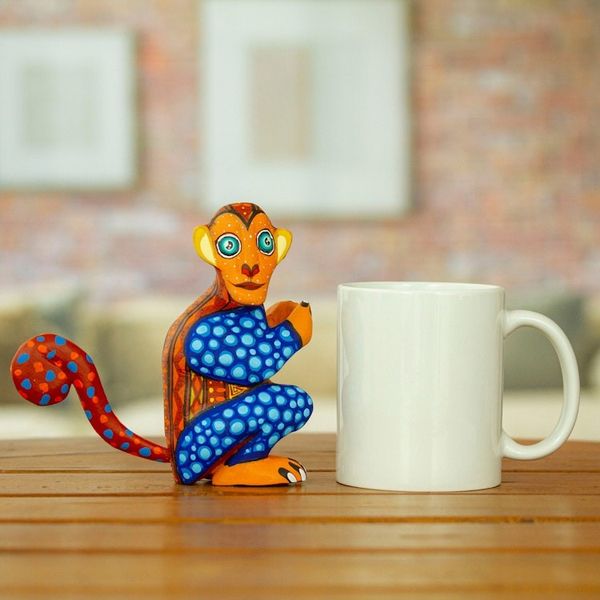 Alternate image for Painted Brown and Blue Copal Wood Alebrije Monkey Figurine Playful Soul in Brown