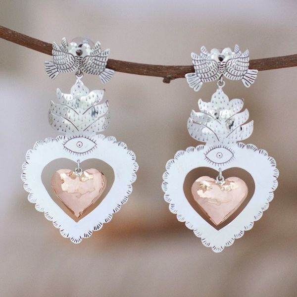 Alternate image for Heart-Shaped Sterling Silver and Copper Dangle Earrings Heart of Traditions
