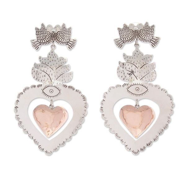 Alternate image for Heart-Shaped Sterling Silver and Copper Dangle Earrings Heart of Traditions