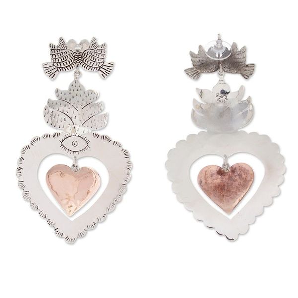 Alternate image for Heart-Shaped Sterling Silver and Copper Dangle Earrings Heart of Traditions