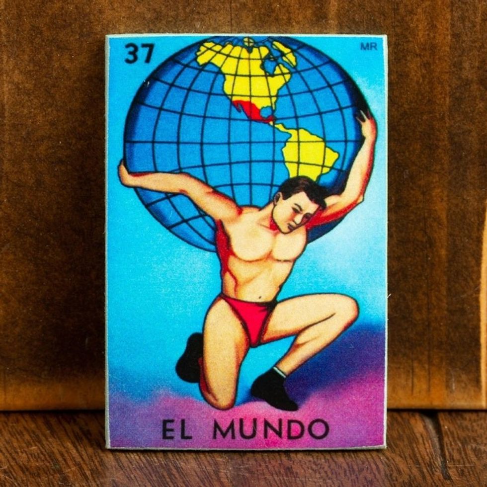Mexican Wood Magnet with Decoupage Image 'Traditional World'