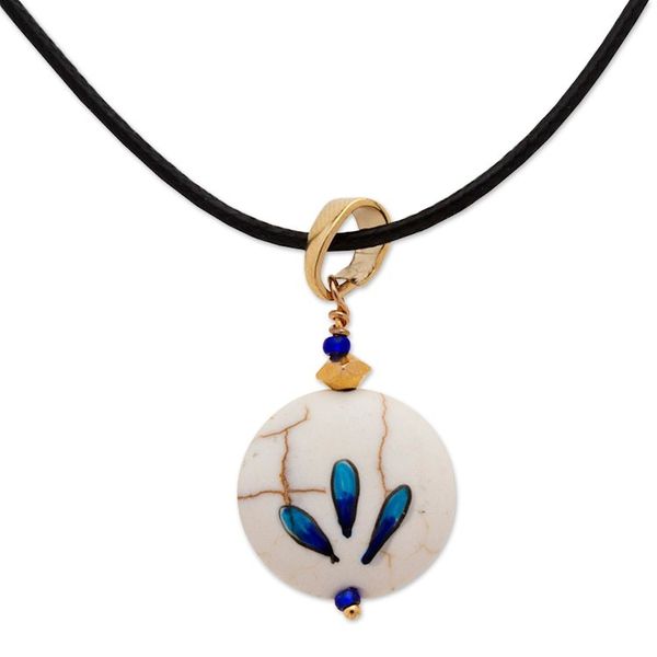 Alternate image for 14k Gold-Accented Pendant Necklace with Hand-Painted Bird Feathered Rainbow