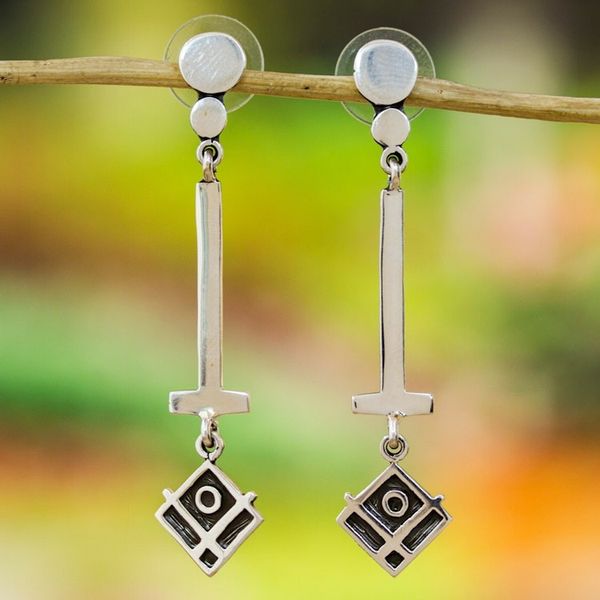 Alternate image for Sterling Silver Dangle Earrings with Geometrical Shapes Geometry Style