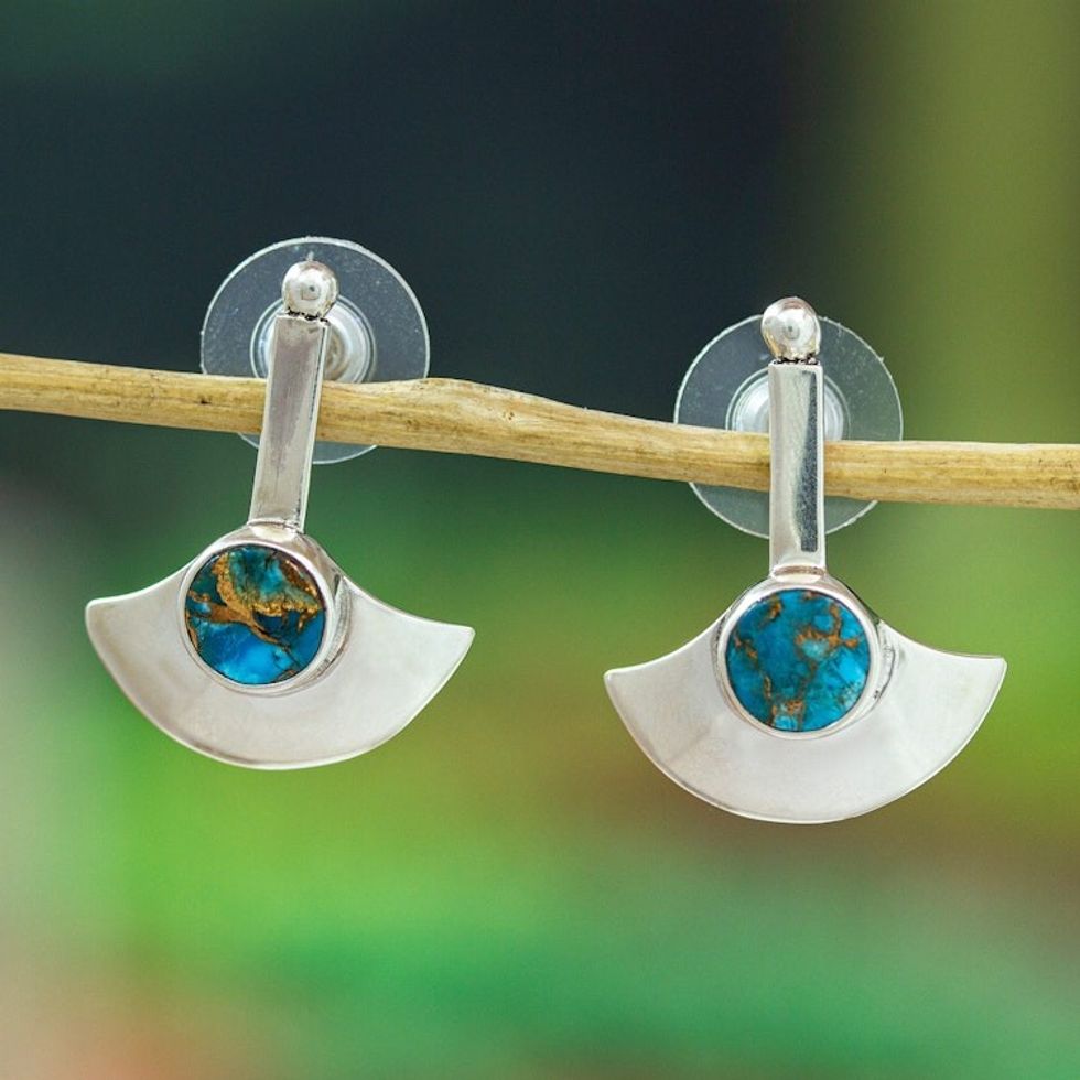 Polished Pendulum Drop Earrings with Composite Turquoise 'Lagoon Core'