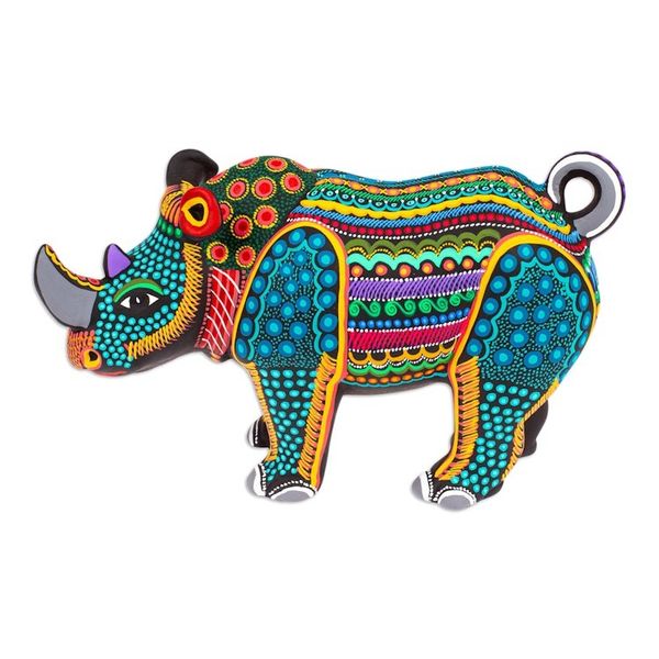 Alternate image for Colorful Hand-Painted Rhino Ceramic Alebrije Figurine Mighty Rhino