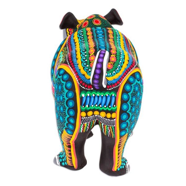 Alternate image for Colorful Hand-Painted Rhino Ceramic Alebrije Figurine Mighty Rhino