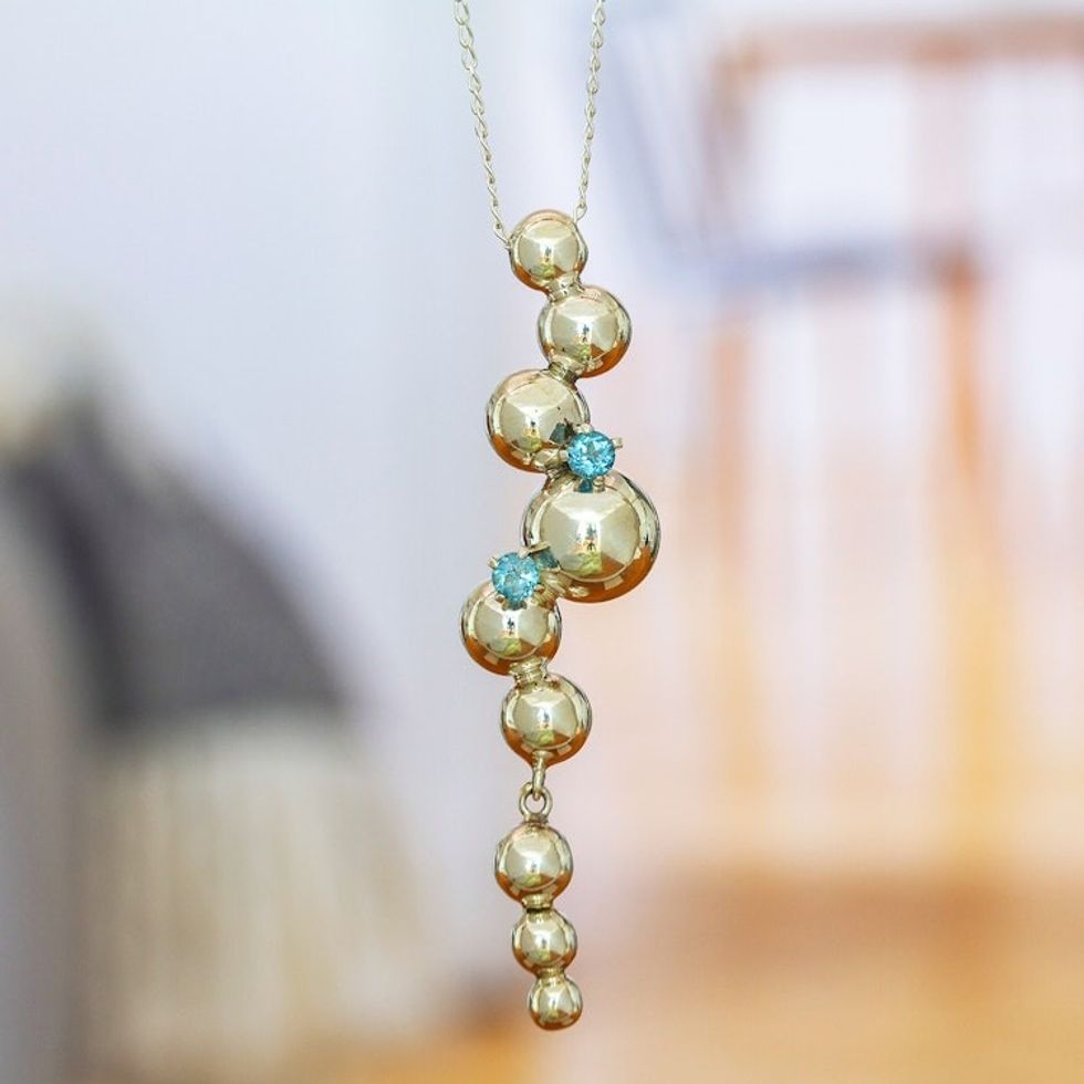 Polished Sterling Silver Pendant Necklace with Topaz Beads 'Strength Bubbles'