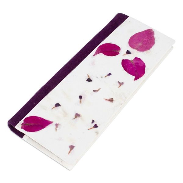 Alternate image for Handcrafted Leafy and Floral Purple Amate Paper Notebook Spring Thoughts