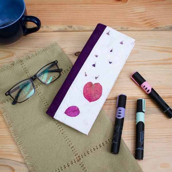 Alternate image for Handcrafted Leafy and Floral Purple Amate Paper Notebook Spring Thoughts