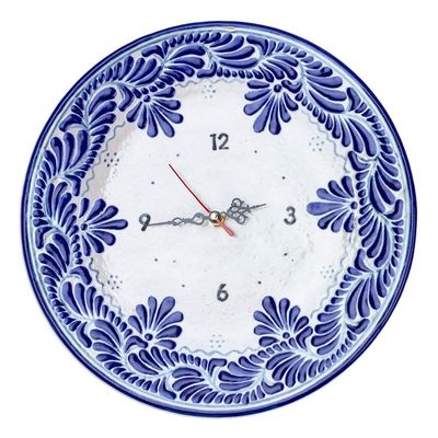 Main image for Hand-Painted Blue Talavera-Style Ceramic Wall Clock Talavera Time