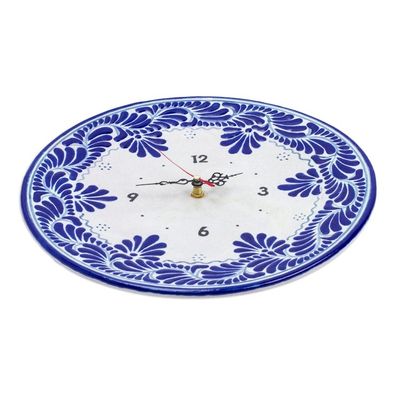 Alternate image for Hand-Painted Blue Talavera-Style Ceramic Wall Clock Talavera Time