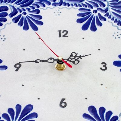 Alternate image for Hand-Painted Blue Talavera-Style Ceramic Wall Clock Talavera Time