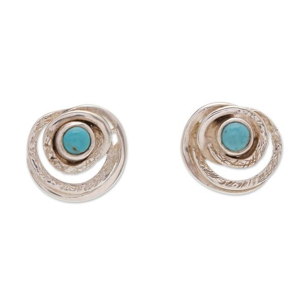 Alternate image for Hammered and Polished Recon Turquoise Button Earrings Lagoon Glance