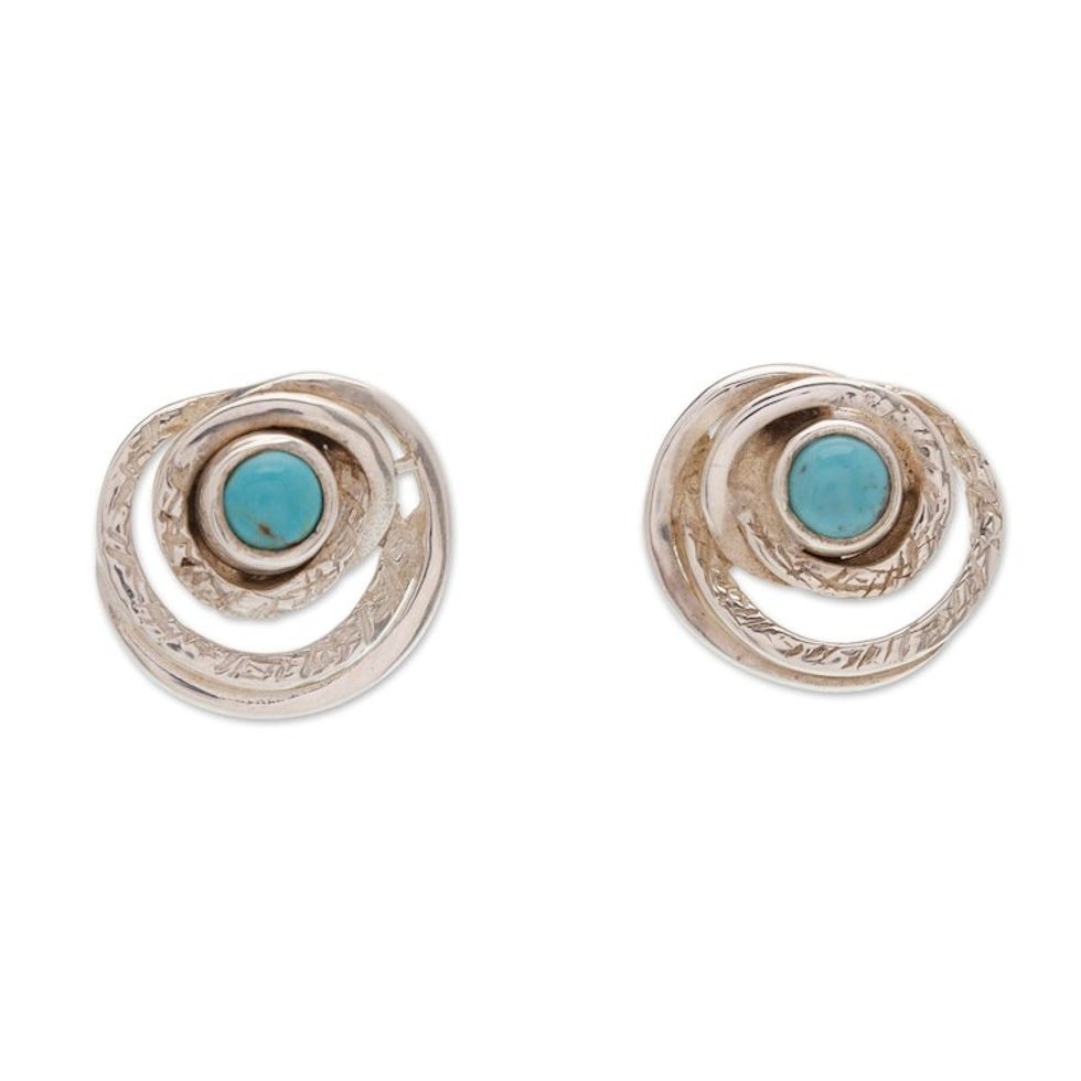 Hammered and Polished Recon Turquoise Button Earrings 'Lagoon Glance'