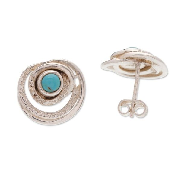 Alternate image for Hammered and Polished Recon Turquoise Button Earrings Lagoon Glance