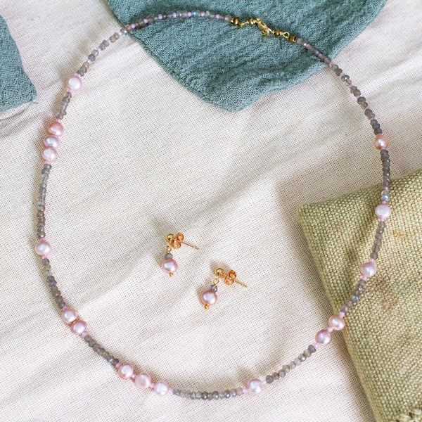 Alternate image for Labradorite, Cubic Zirconia and Pink Pearl Jewelry Set New Grace