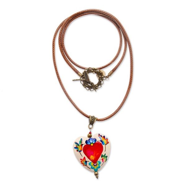 Alternate image for Hand-Painted Romantic Pinewood Pendant Necklace Passionate Realm