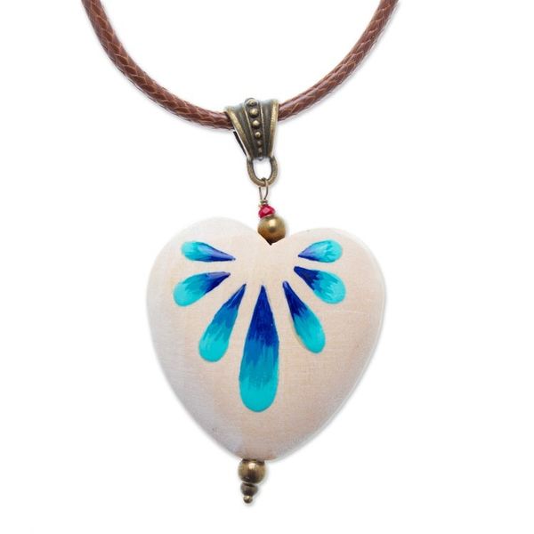Alternate image for Hand-Painted Romantic Pinewood Pendant Necklace Passionate Realm