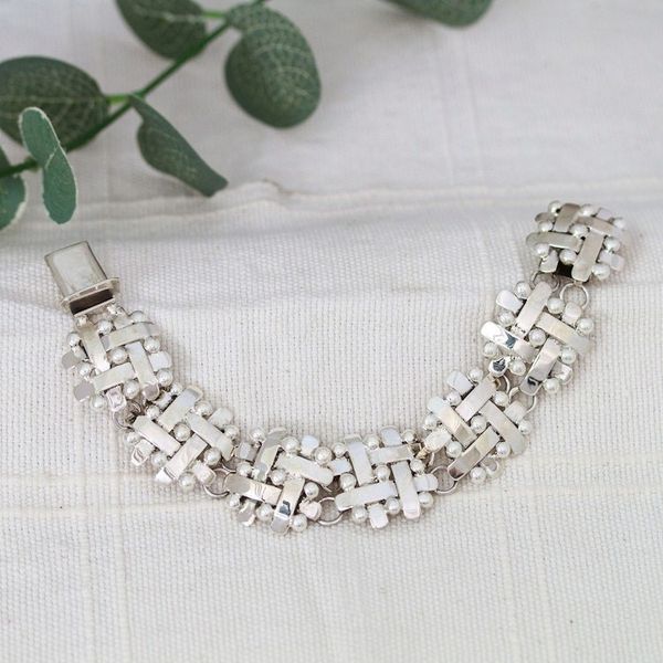 Alternate image for Polished Taxco Sterling Silver Link Bracelet from Mexico Braided Gala