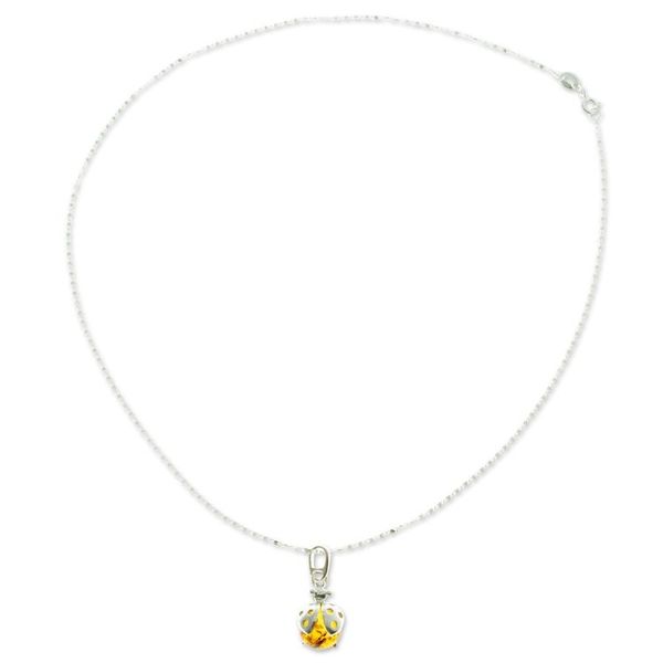 Alternate image for 925 Sterling Silver and Amber Pendant Necklace from Mexico Bright Ladybug
