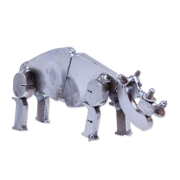 Alternate image for Handcrafted Recycled Scrap Metal Rhino Statuette Wild Strength
