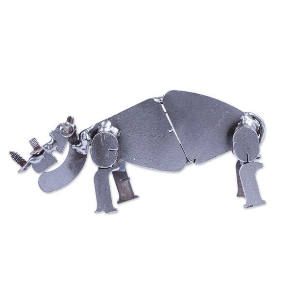 Alternate image for Handcrafted Recycled Scrap Metal Rhino Statuette Wild Strength