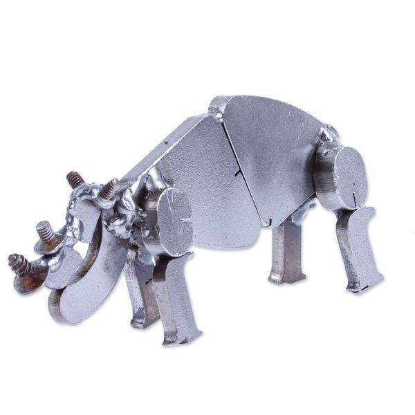 Alternate image for Handcrafted Recycled Scrap Metal Rhino Statuette Wild Strength