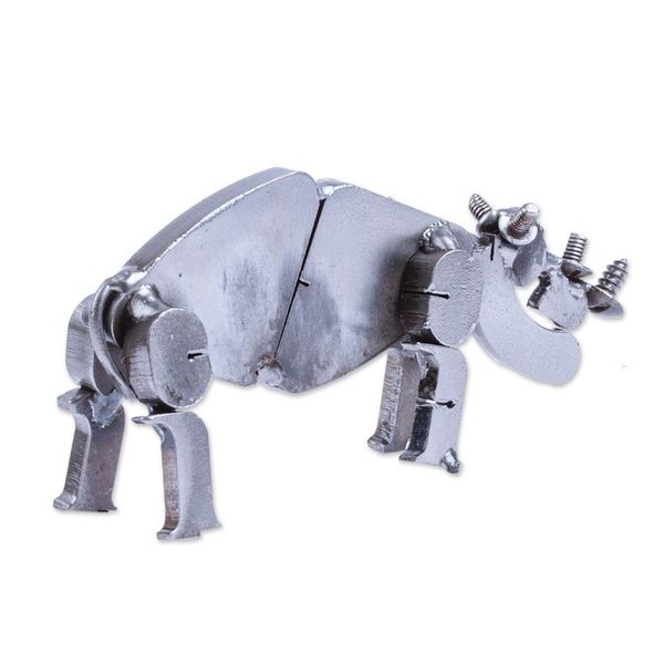 Alternate image for Handcrafted Recycled Scrap Metal Rhino Statuette Wild Strength
