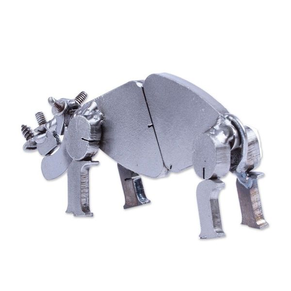 Alternate image for Handcrafted Recycled Scrap Metal Rhino Statuette Wild Strength