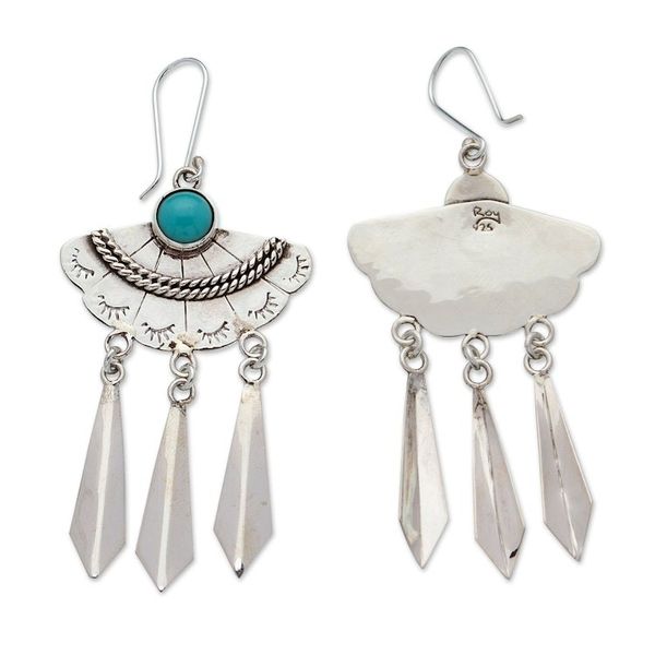 Alternate image for Taxco 925 Silver Turquoise Fan-Shaped Chandelier Earrings Fan Delight
