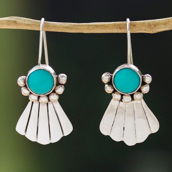 Alternate image for Ocean-Themed Natural Turquoise Dangle Earrings from Mexico Ocean of Hope