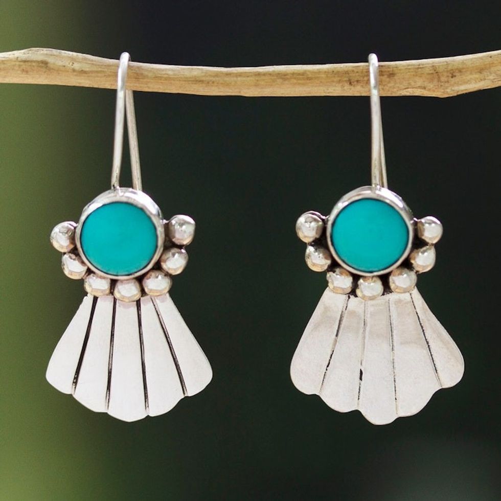Ocean-Themed Natural Turquoise Dangle Earrings from Mexico 'Ocean of Hope'