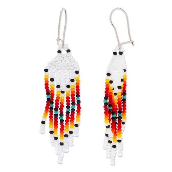 Alternate image for White and Orange Glass Beaded Dangle Earrings with Hooks Summer Sunrise Breeze