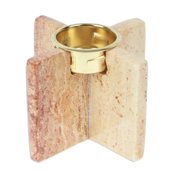 Alternate image for Cross-Shaped Natural Onyx and Aluminum Tealight Candleholder Lights of Elegance