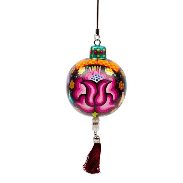 Alternate image for Hand-Painted Floral Copal Wood Ornament in Colorful Hues Oaxacas Night Spring