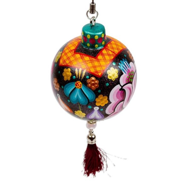 Alternate image for Hand-Painted Floral Copal Wood Ornament in Colorful Hues Oaxacas Night Spring
